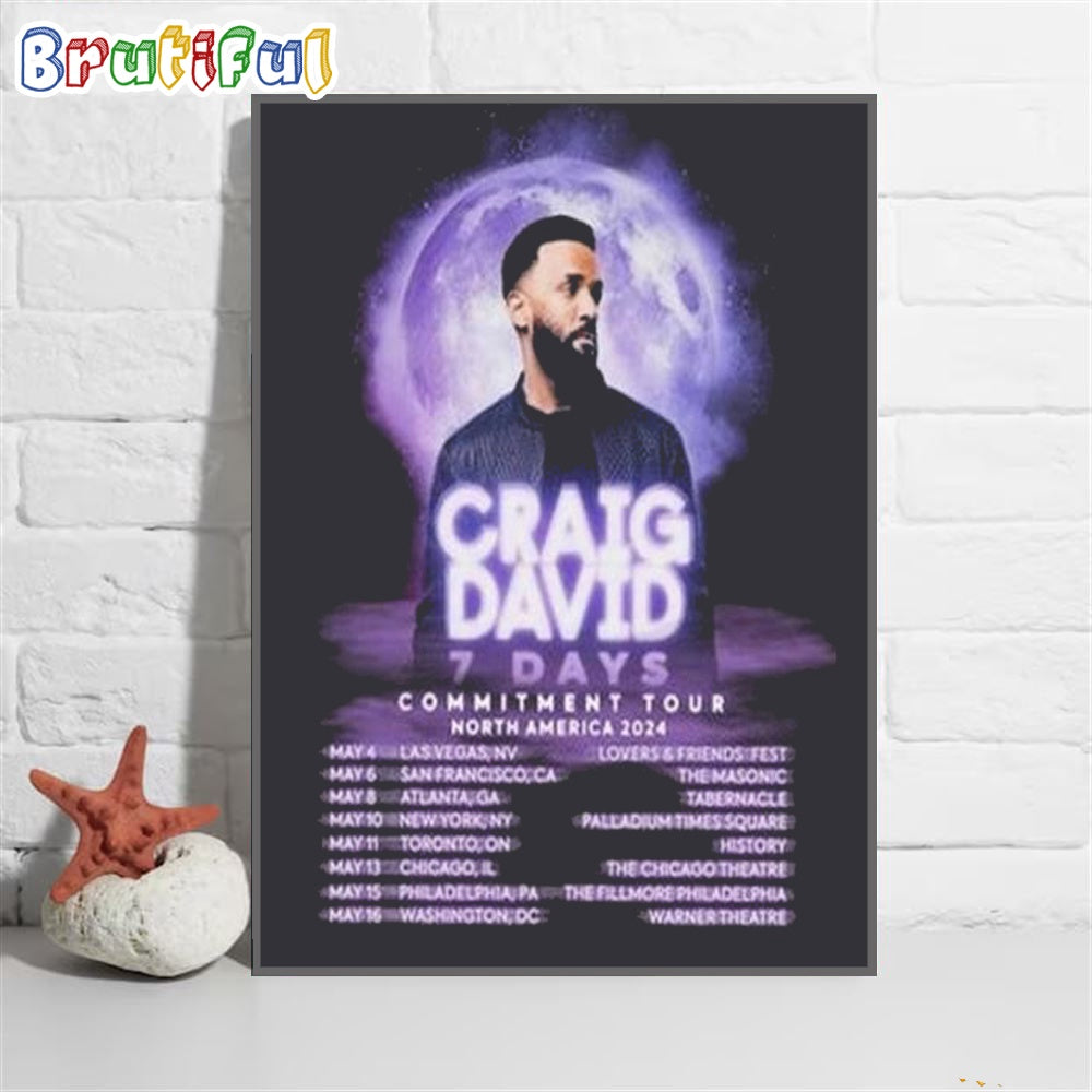 Craig David 7 Days Commitment Tour North America 2024 Wall Art Poster Canvas