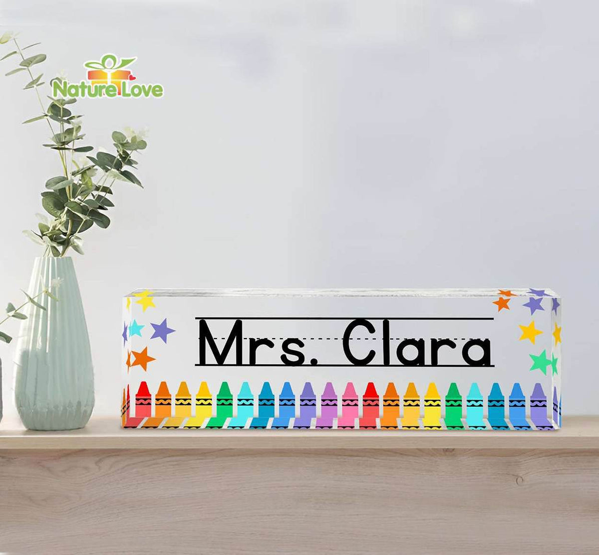 Crayons Custom Teacher Desk Name Plate Acrylic Plaque Gift For Teacher