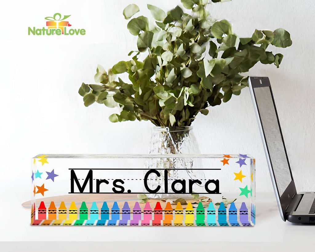 Crayons Custom Teacher Desk Name Plate Acrylic Plaque Gift For Teacher