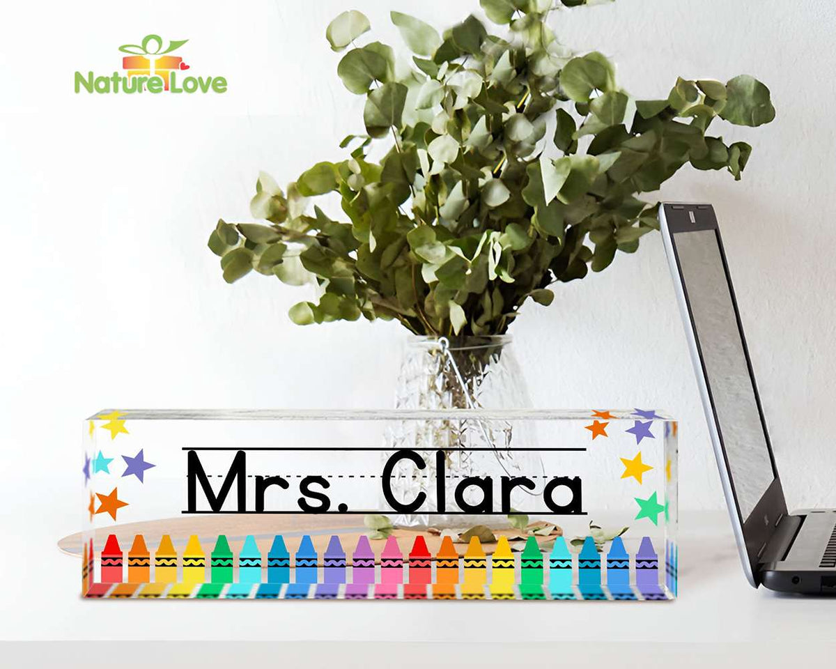 Crayons Custom Teacher Desk Name Plate Acrylic Plaque Gift For Teacher