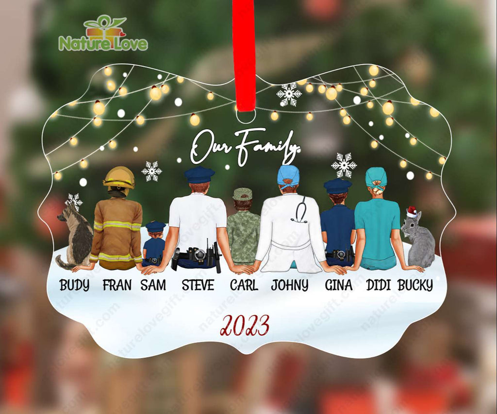 Custom Family Christmas Ornament With Career Police Doctor Nurse Firefighter