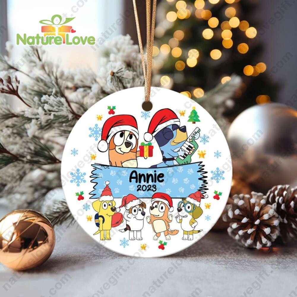 Custom Name Christmas Bluey Ornament Family Xmas Ornaments