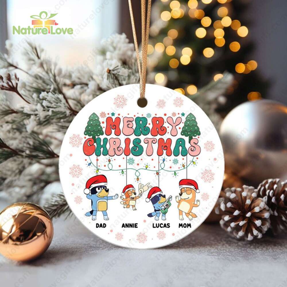 Custom Name Christmas Bluey Ornament for Family Xmas Decorations