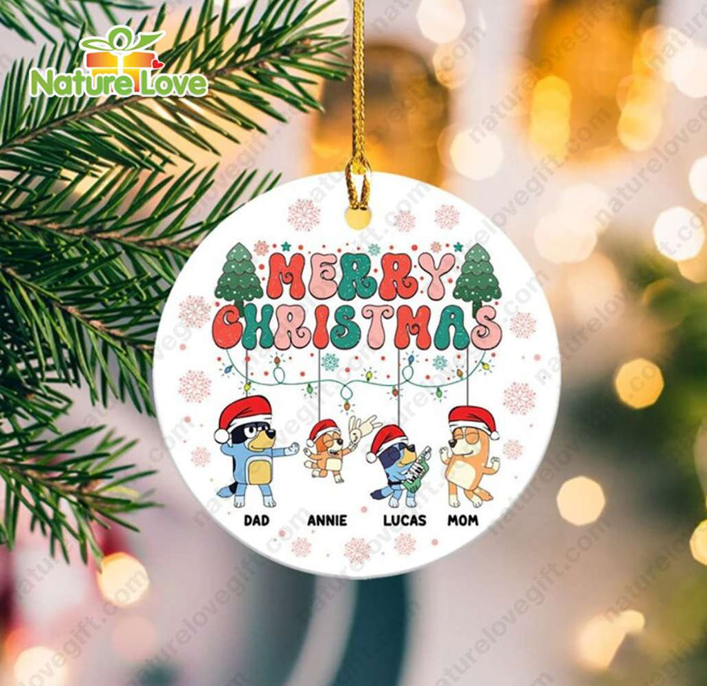 Custom Name Christmas Bluey Ornament for Family Xmas Decorations