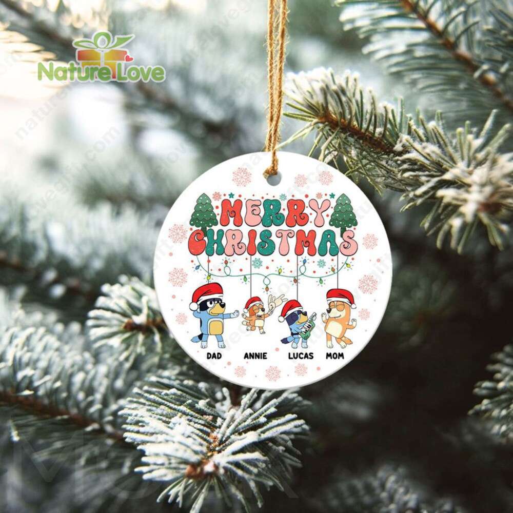 Custom Name Christmas Bluey Ornament for Family Xmas Decorations