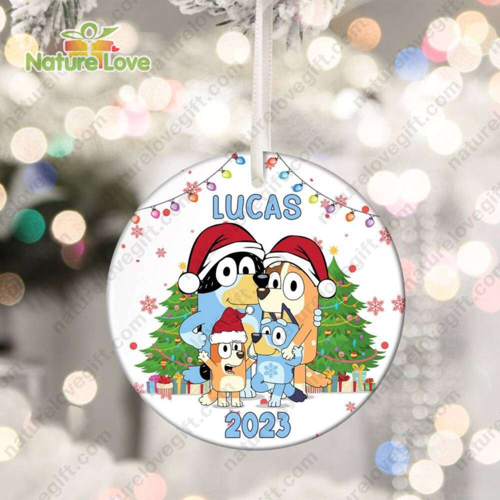 Custom Name Christmas Bluey Ornament for Family Xmas Tree Decoration