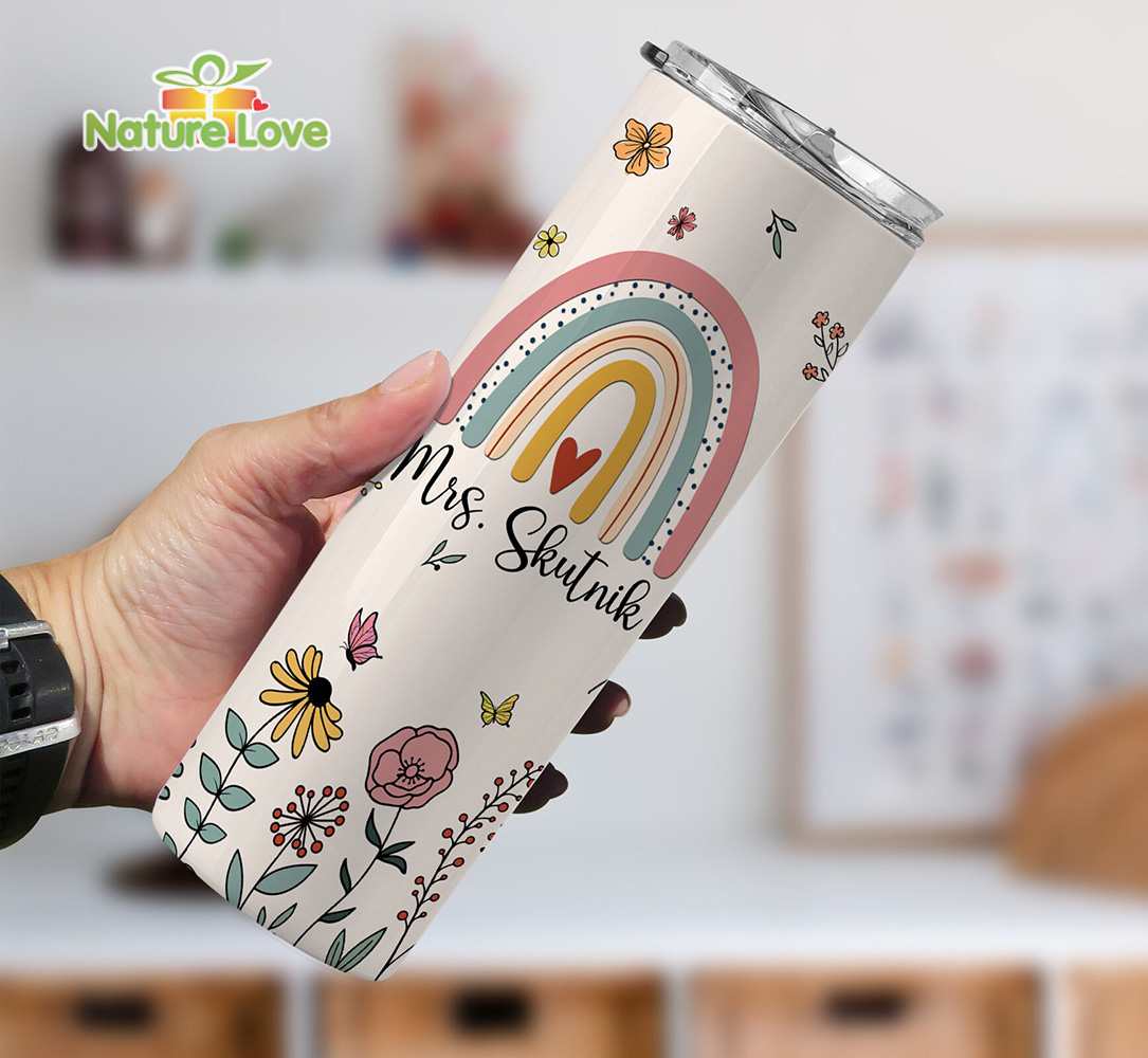 Custom Name Thank You for Helping Me Grow Rainbow 20 oz Skinny Tumbler