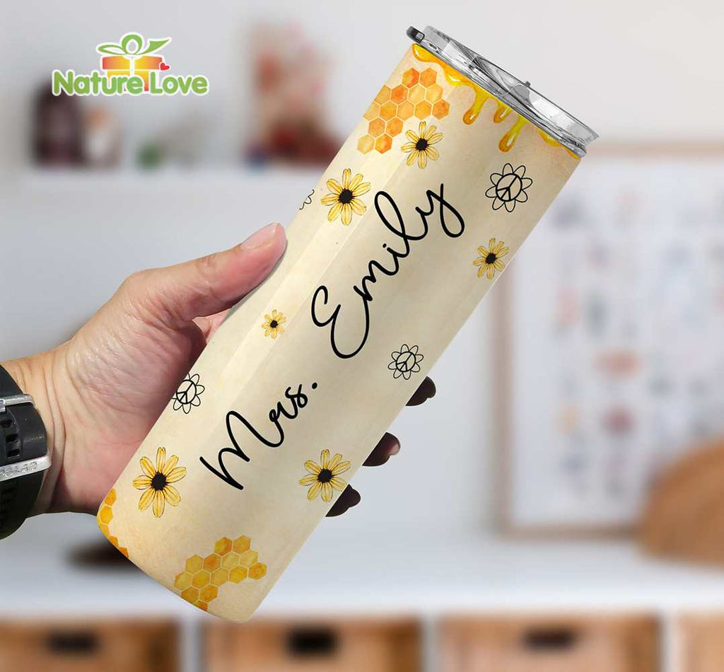 Custom Name Thank You for Bee-ing Great Teacher 20 oz Skinny Tumbler Back to School Gift