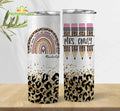 Custom Name Teacher Life Rainbow Cheetah 20 oz Skinny Tumbler Gift for Back to School