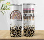 Custom Name Teacher Life Rainbow Cheetah 20 oz Skinny Tumbler Gift for Back to School