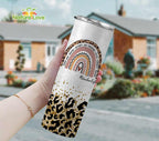 Custom Name Teacher Life Rainbow Cheetah 20 oz Skinny Tumbler Gift for Back to School