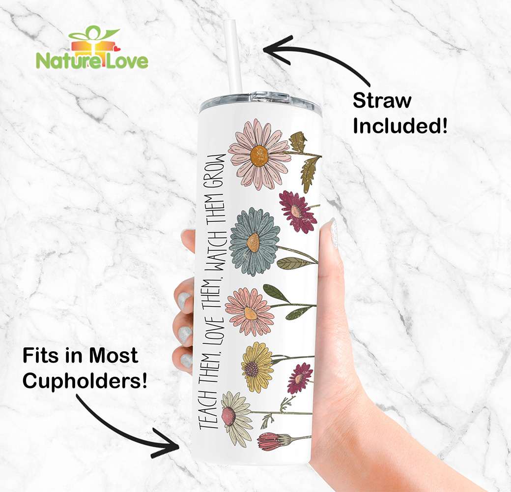 Custom Wildflowers Tumbler with Teacher Name Gifts for Back to School