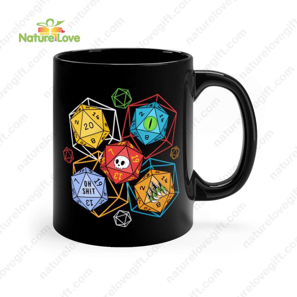 DND Dice Coffee Black Mug DnD Dungeons and Dragons Gift