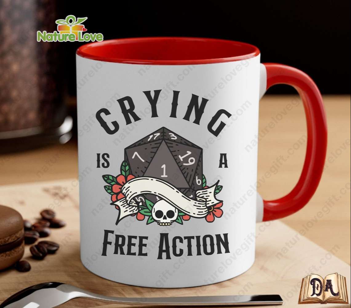 DND Crying Is A Free Action Mug DnD Dungeons and Dragons Gift