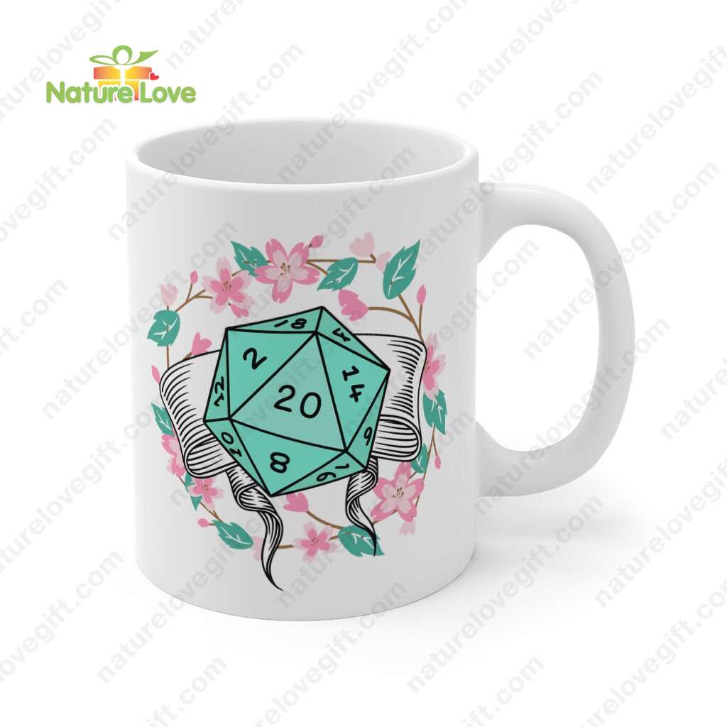DND Flower Dice 20 Mug DnD Dungeons and Dragons Gift