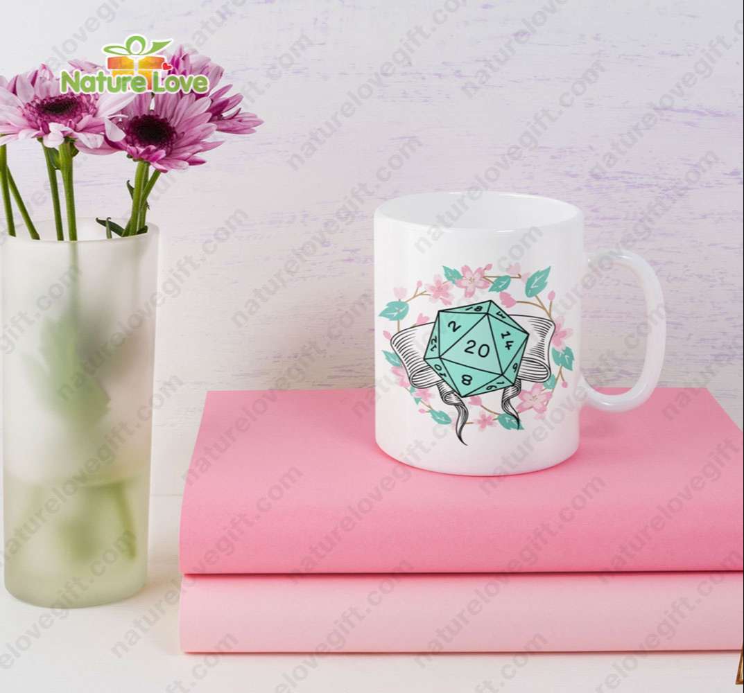 DND Flower Dice 20 Mug DnD Dungeons and Dragons Gift