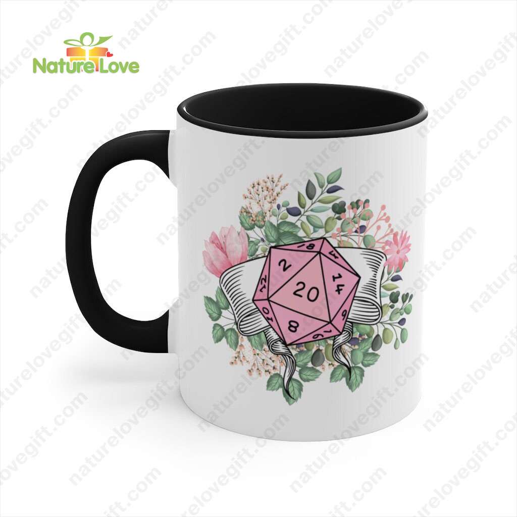 DND Flower Dice Coffee Mug DnD Dungeons and Dragons Gift