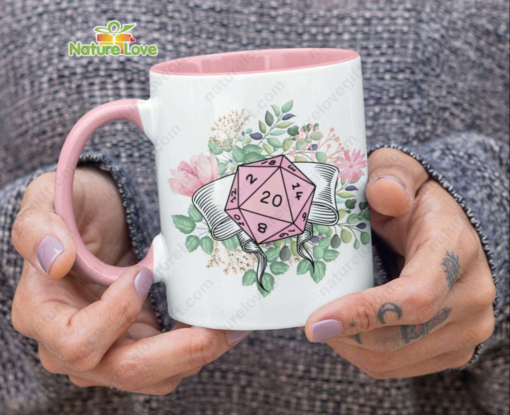 DND Flower Dice Coffee Mug DnD Dungeons and Dragons Gift