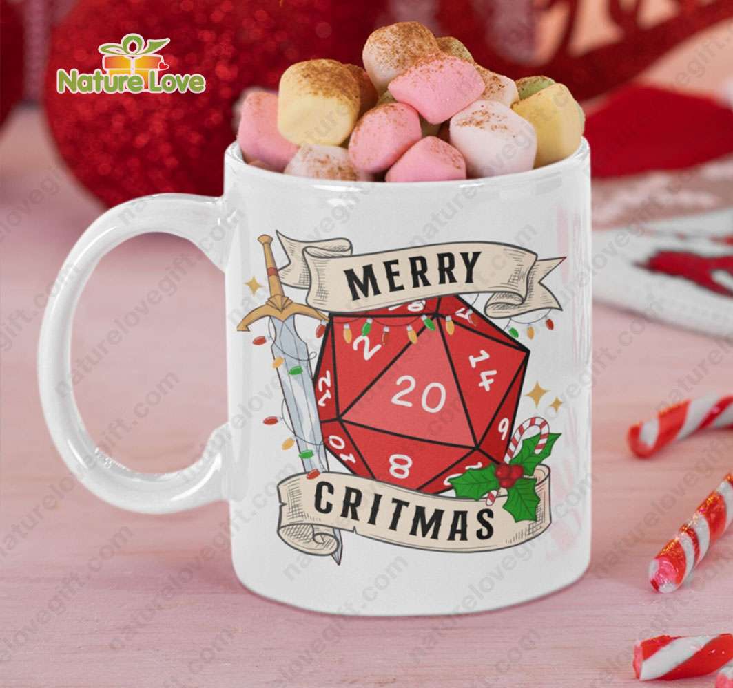 DND Merry Christmas Dice D20 Mug DnD Dungeons and Dragons Gift