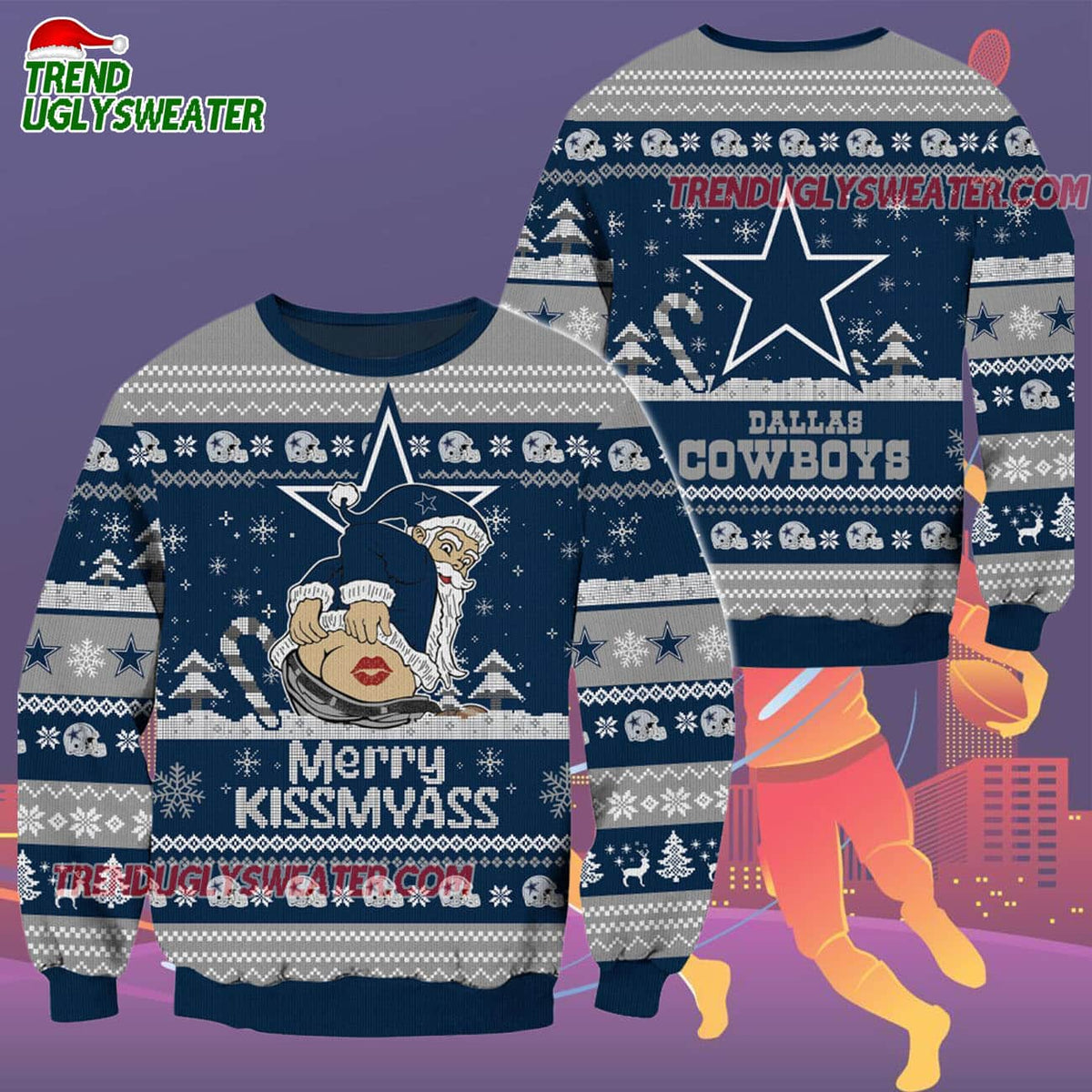 Dallas Cowboys Merrykissmyass Funny Santa Claus Christmas Ugly Sweater
