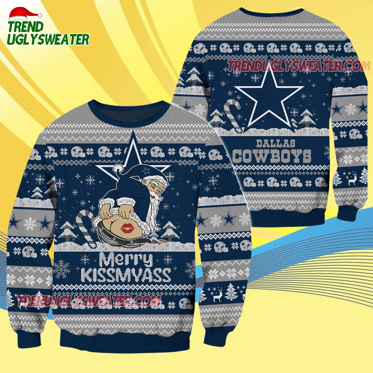 Dallas Cowboys Merrykissmyass Funny Santa Claus Christmas Ugly Sweater