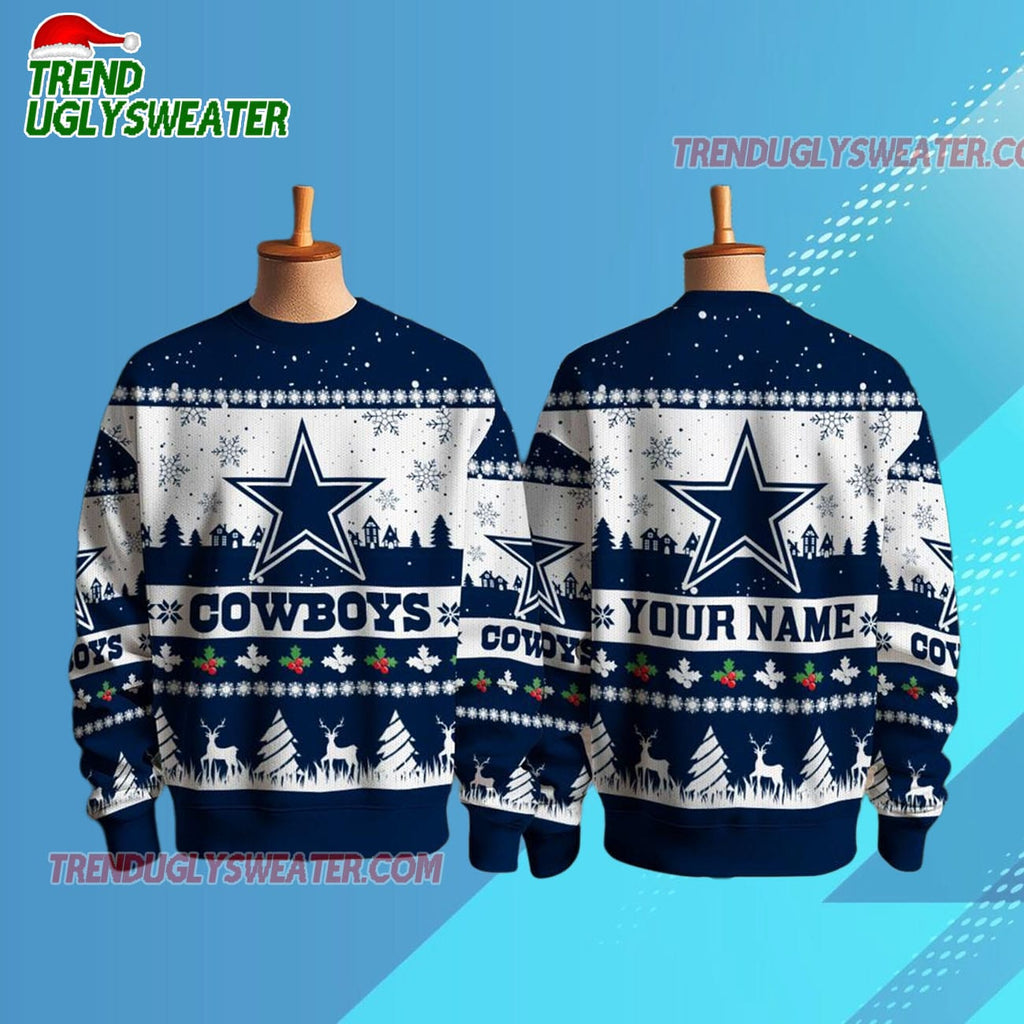 Personalized Dallas Cowboys NFL Snow Ugly Christmas Sweater