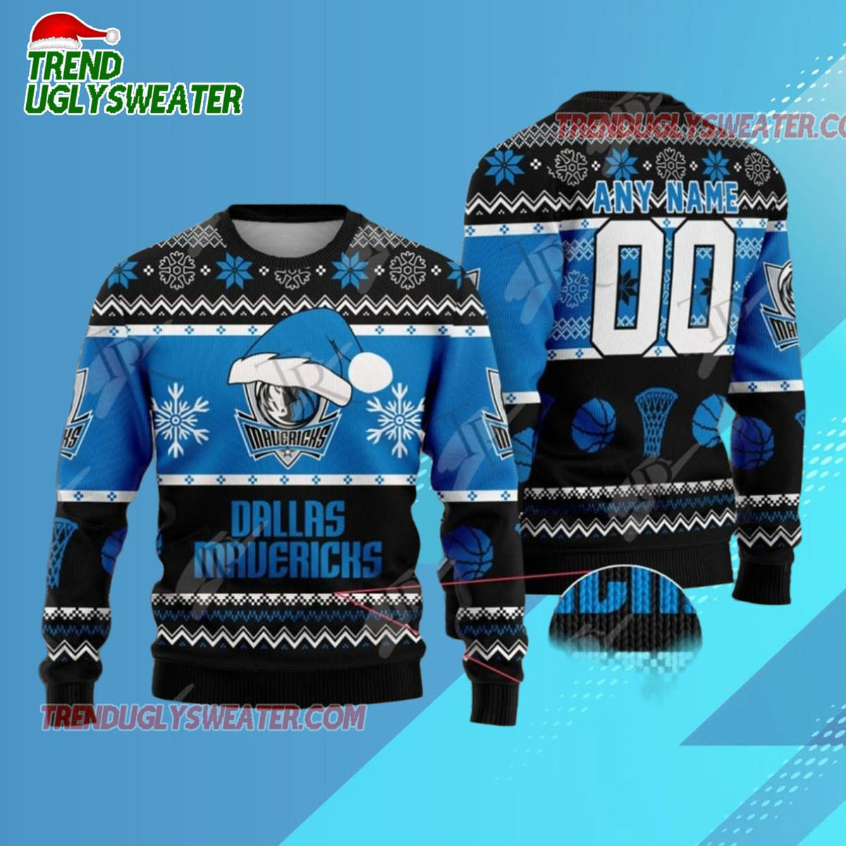 Personalized Dallas Mavericks Winter Court Victory Ugly Christmas Sweater