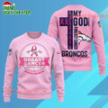 Denver Broncos 2025 NFL My God Is Stronger Than Breast Cancer Chritmas Sweater
