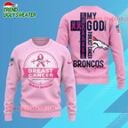 Denver Broncos 2025 NFL My God Is Stronger Than Breast Cancer Chritmas Sweater