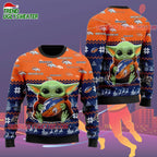 Denver Broncos Baby Yoda Hug The Ball Christmas Ugly Sweater