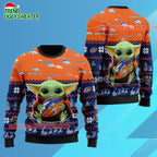 Denver Broncos Baby Yoda Hug The Ball Christmas Ugly Sweater