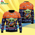 Denver Broncos Baby Yoda Hug The Ball Christmas Ugly Sweater