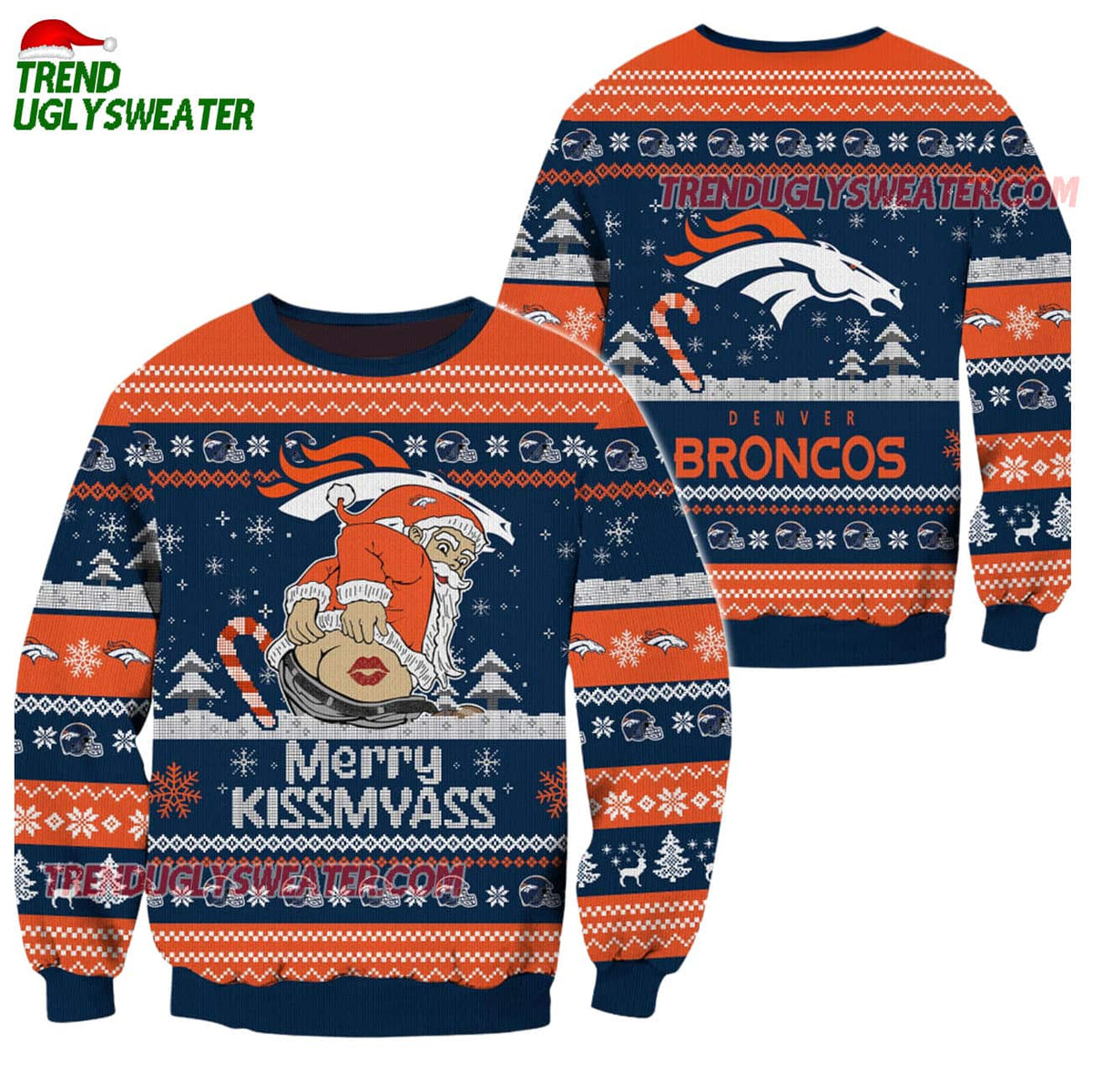 Denver Broncos Merrykissmyass Funny Santa Claus Christmas Ugly Sweater