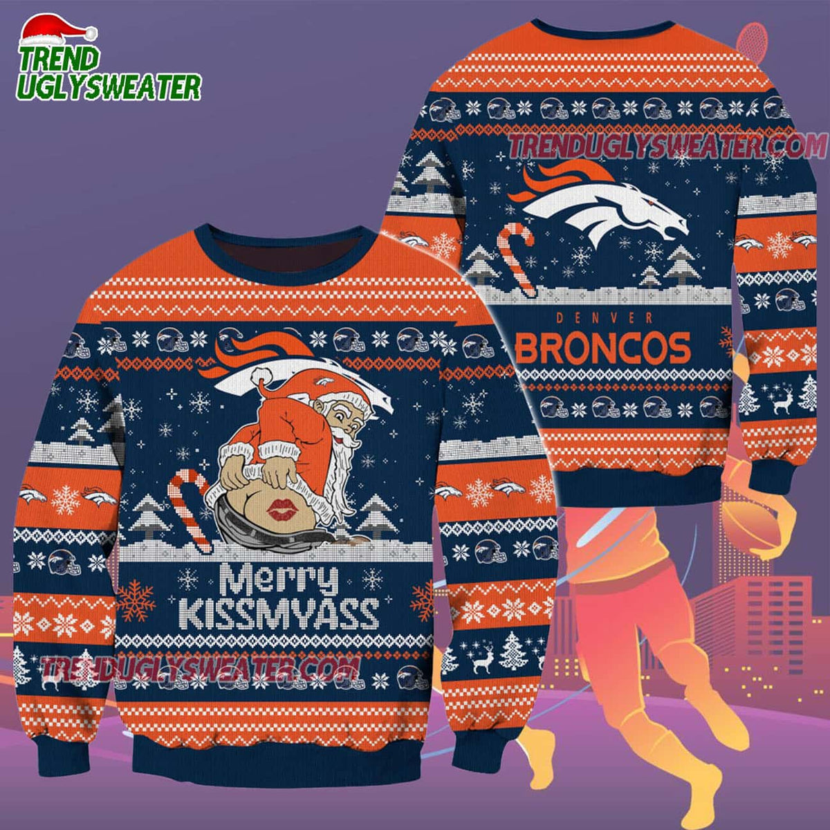 Denver Broncos Merrykissmyass Funny Santa Claus Christmas Ugly Sweater
