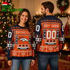 Denver Broncos On Orange And Black Background Christmas Ugly Sweater