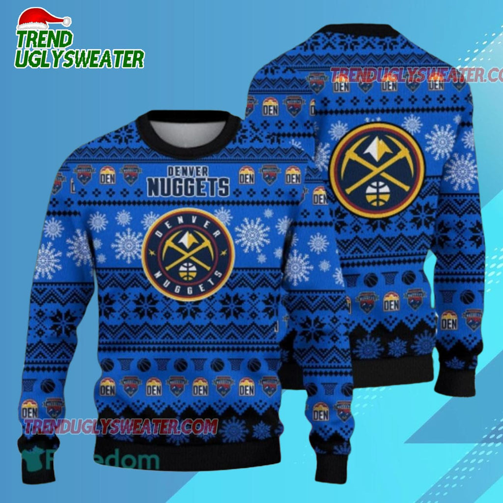 Denver Nuggets Snowfall Hoops Ugly Christmas Sweater