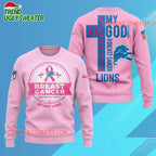 Detroit Lions 2025 NFL My God Is Stronger Than Breast Cancer Chritmas Sweater