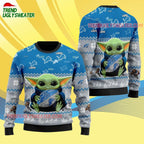 Detroit Lions Baby Yoda Hug The Ball Christmas Ugly Sweater