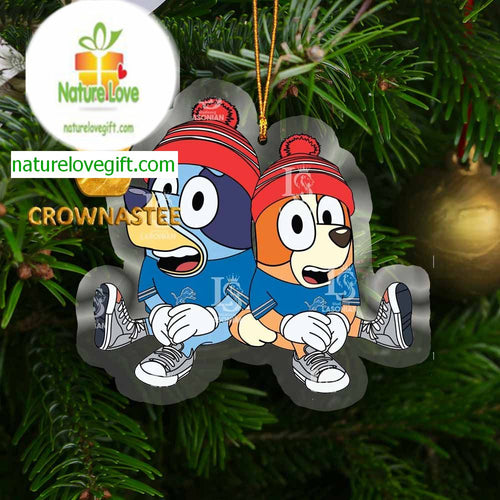 Detroit Lions Bluey And Bingo Christmas NFL Acrylic Christmas Tree Decoration Ornament