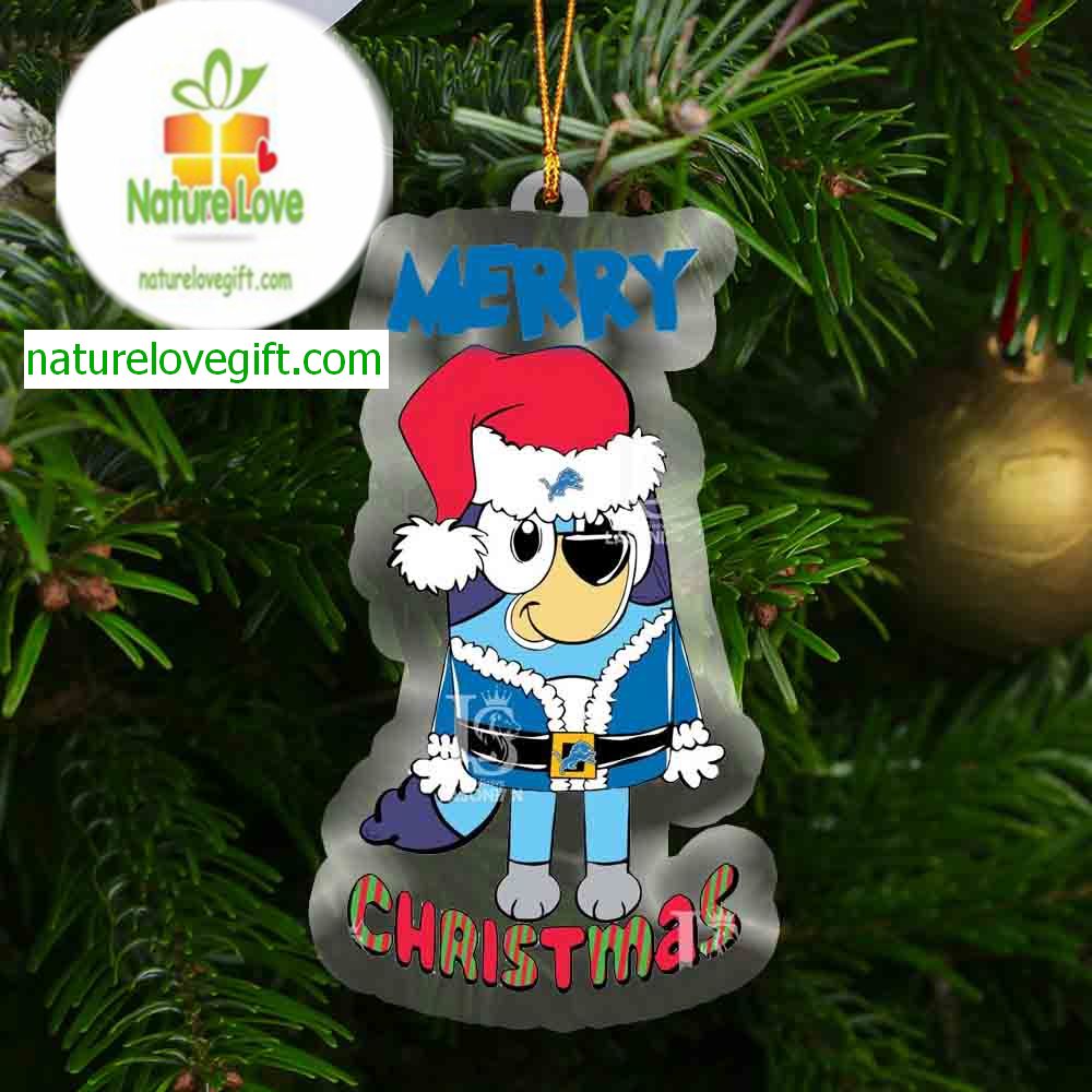 Detroit Lions Bluey Merry Christmas Bluey Santa Claus Acrylic Christmas Tree Decoration Ornament