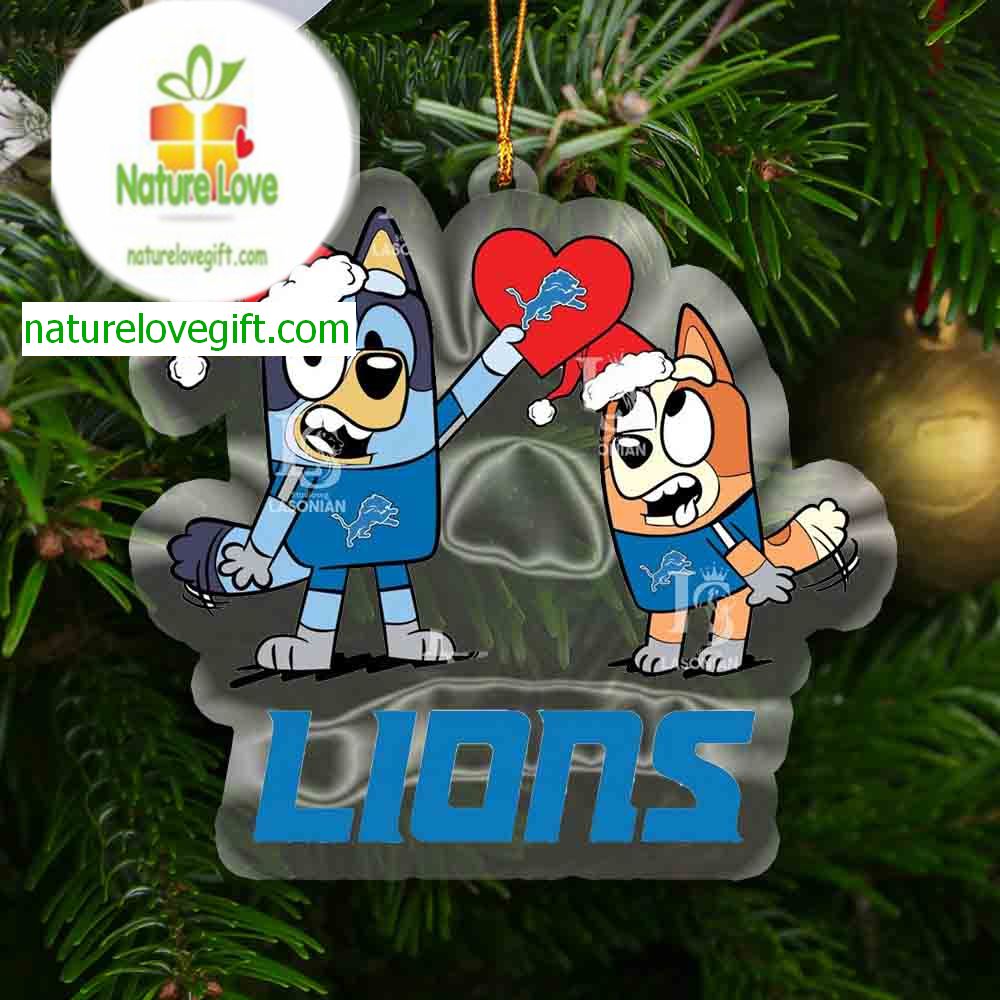 Detroit Lions Love Bluey Christmas NFL Acrylic Christmas Tree Decoration Ornament