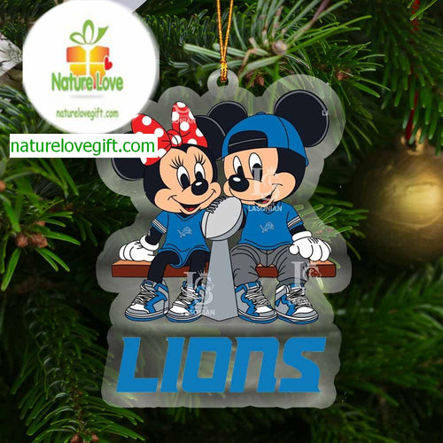 Detroit Lions Mickey And Minnie NFL Football Champions Arcylic Christmas Tree Decor Ornament