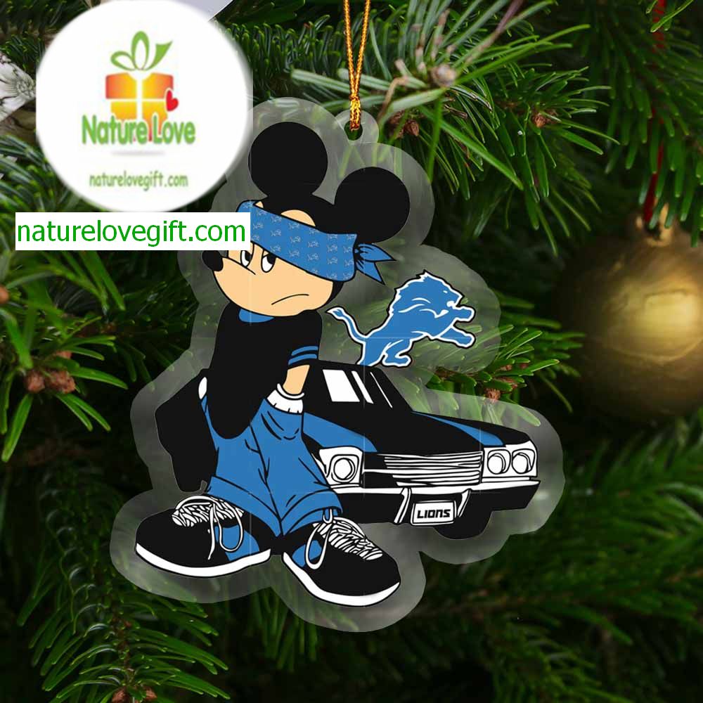 Detroit Lions Mickey Mouse Gangster NFL Arcylic Christmas Tree Decor Ornament