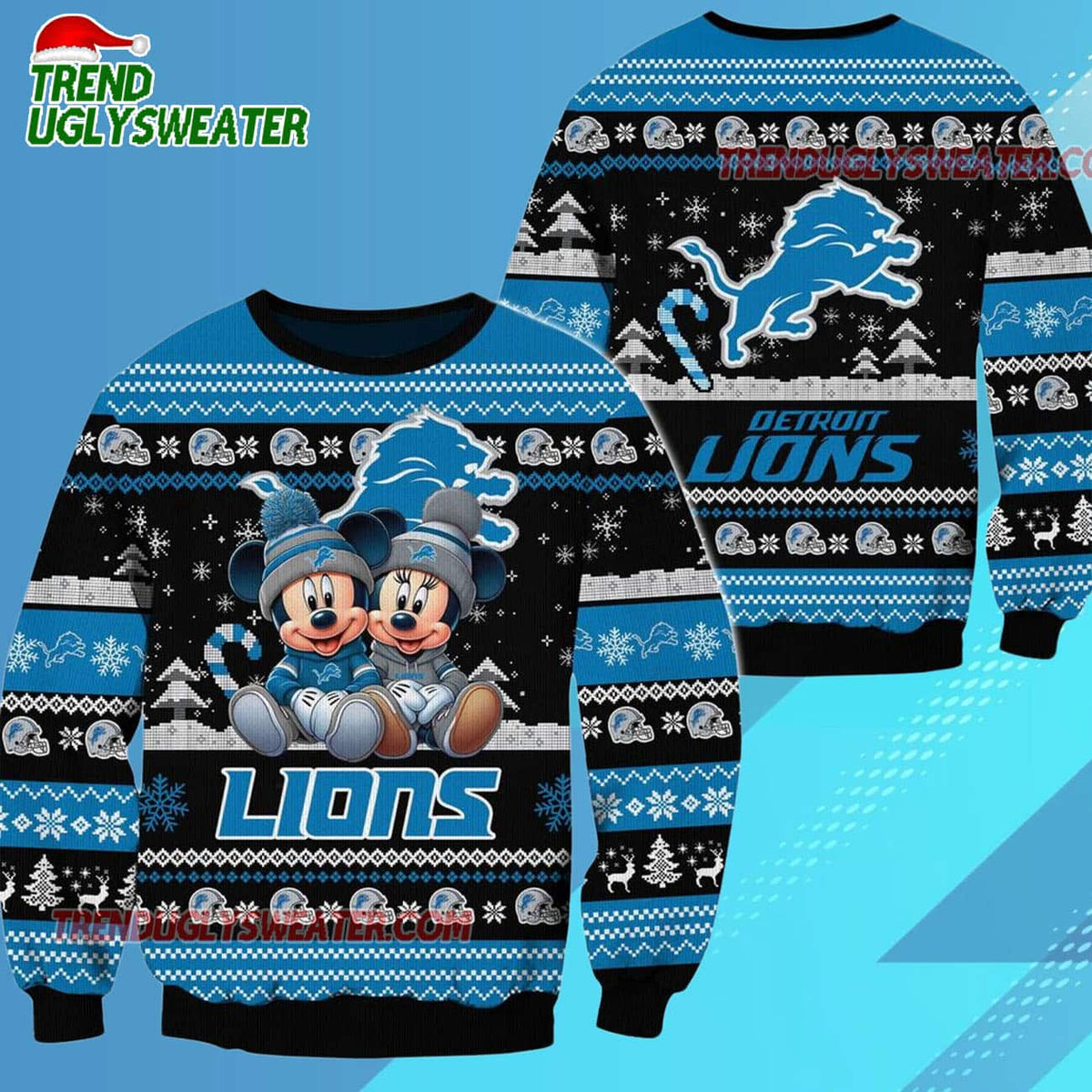 Detroit Lions NFL Mickey Minnie Ugly Christmas Sweater
