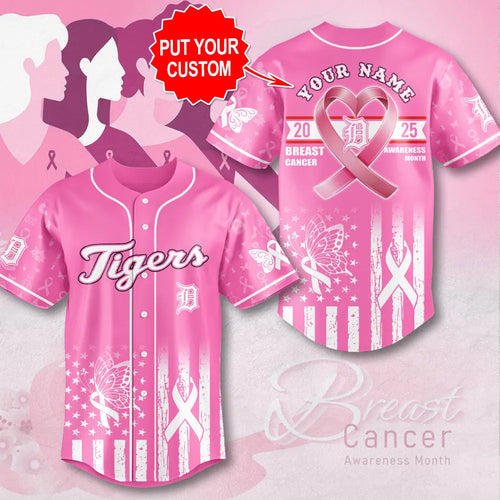 Personalized Detroit Tigers x Breast Cancer Awareness 2025 Baseball Jersey – MAITM13023
