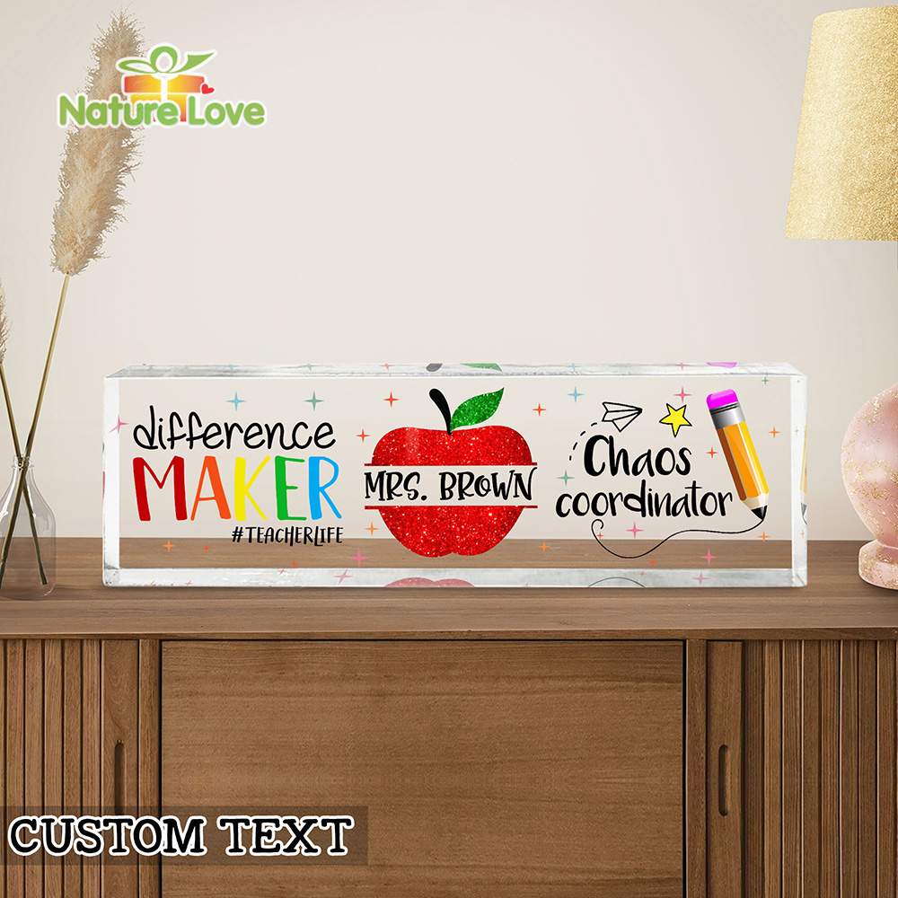 Different Maker Teacher Life Custom Teacher Desk Name Plate Chaos Coordinator Acrylic Plaque