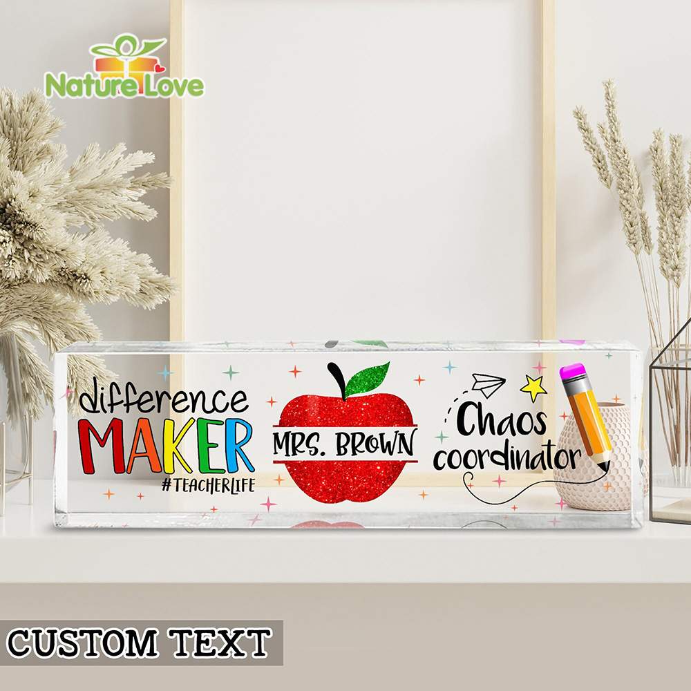 Different Maker Teacher Life Custom Teacher Desk Name Plate Chaos Coordinator Acrylic Plaque