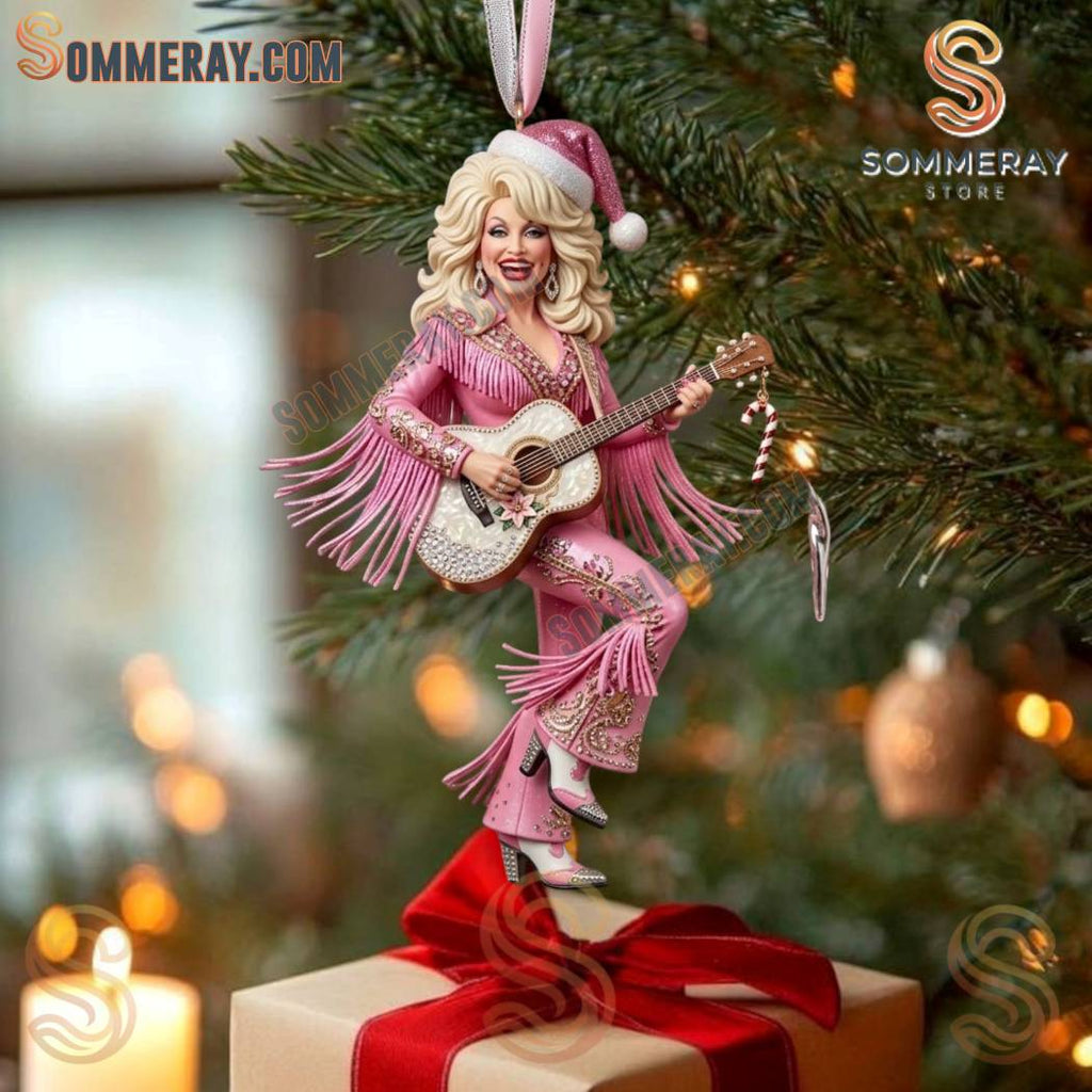 Dolly Parton Sparkly Pink Fringe Outfit Christmas Ornament