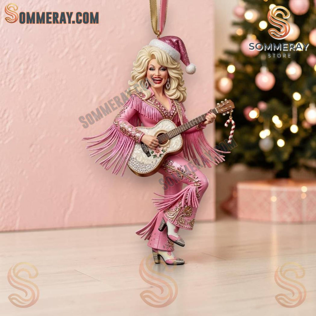 Dolly Parton Sparkly Pink Fringe Outfit Christmas Ornament