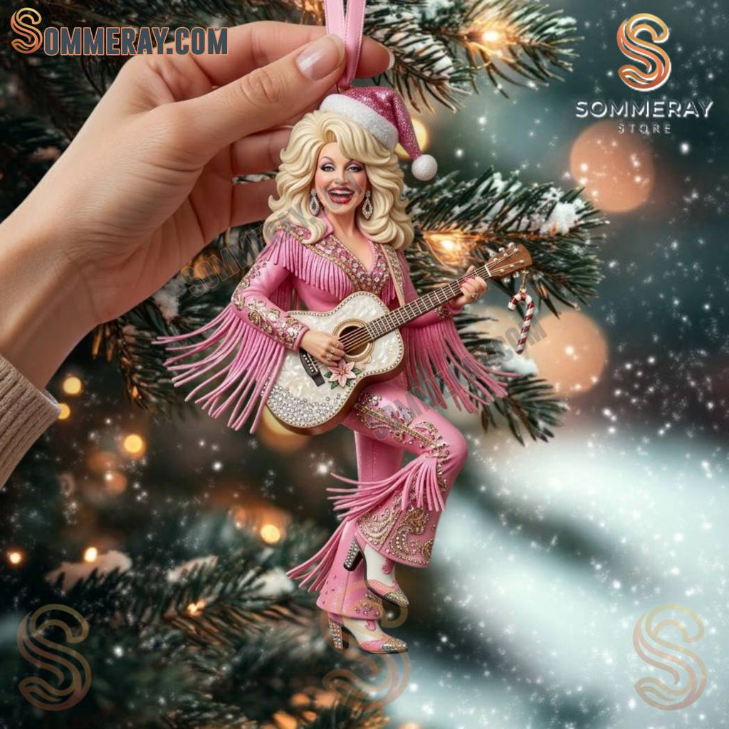 Dolly Parton Sparkly Pink Fringe Outfit Christmas Ornament